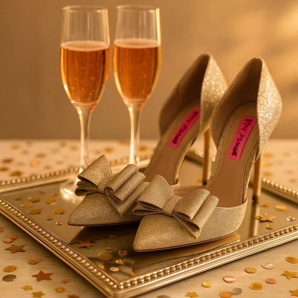 Betsey Johnson Women's Gold Glitter Prince d'Orsay Evening Pumps Size 8.5